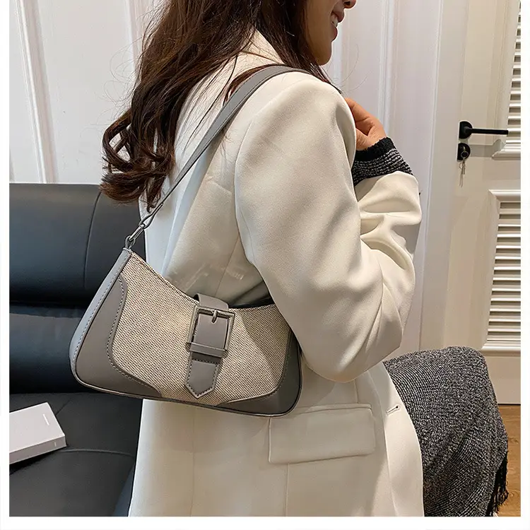 French Linen Shoulder Bag Grey Silver 2024 — feature 13
