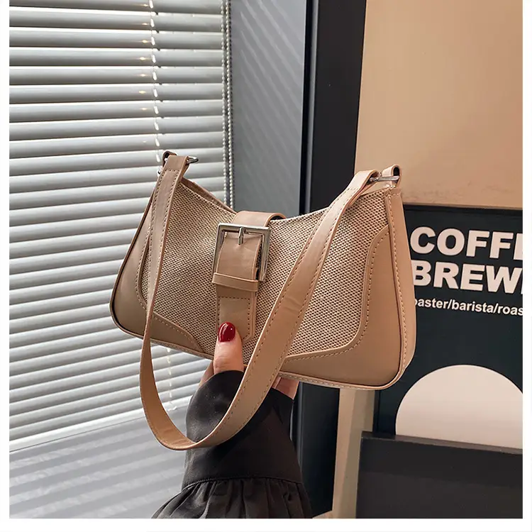 French Linen Shoulder Bag Grey Silver 2024 - Image 2