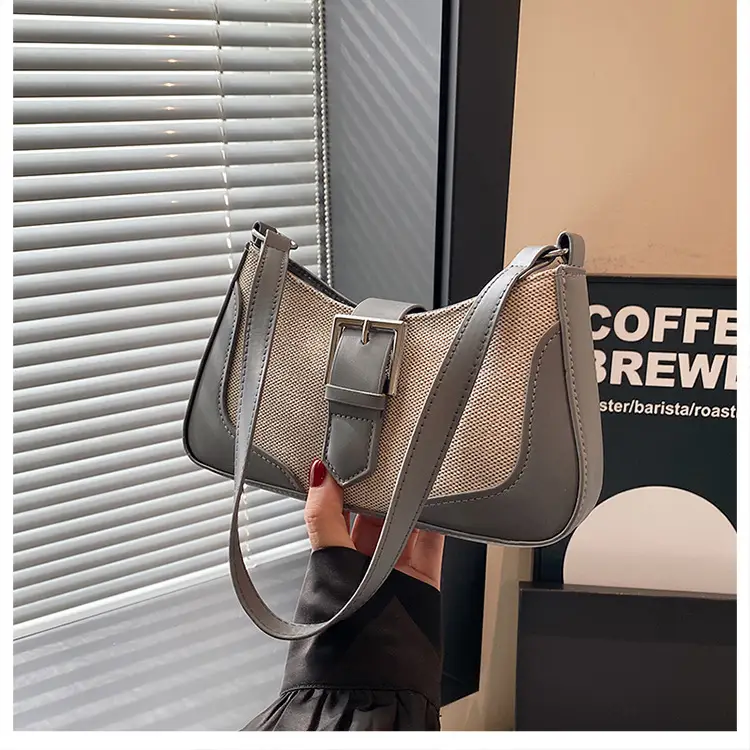 French Linen Shoulder Bag Grey Silver 2024 - Image 4