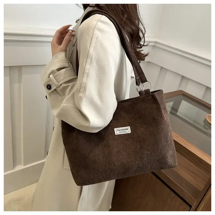 Corduroy Women's Large Shoulder Bag Brown 2024 — feature 17