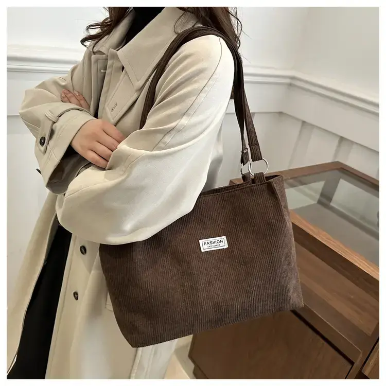 Corduroy Women's Large Shoulder Bag Brown 2024 — feature 18