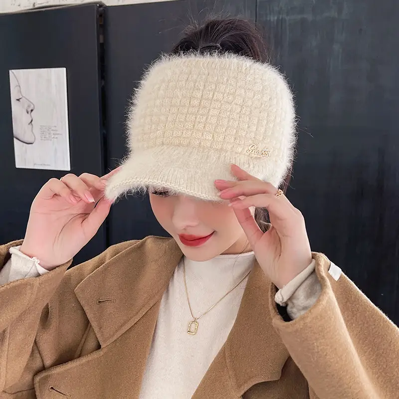 Grey Wool Knitted Hat for Women Winter Warm - Image 12