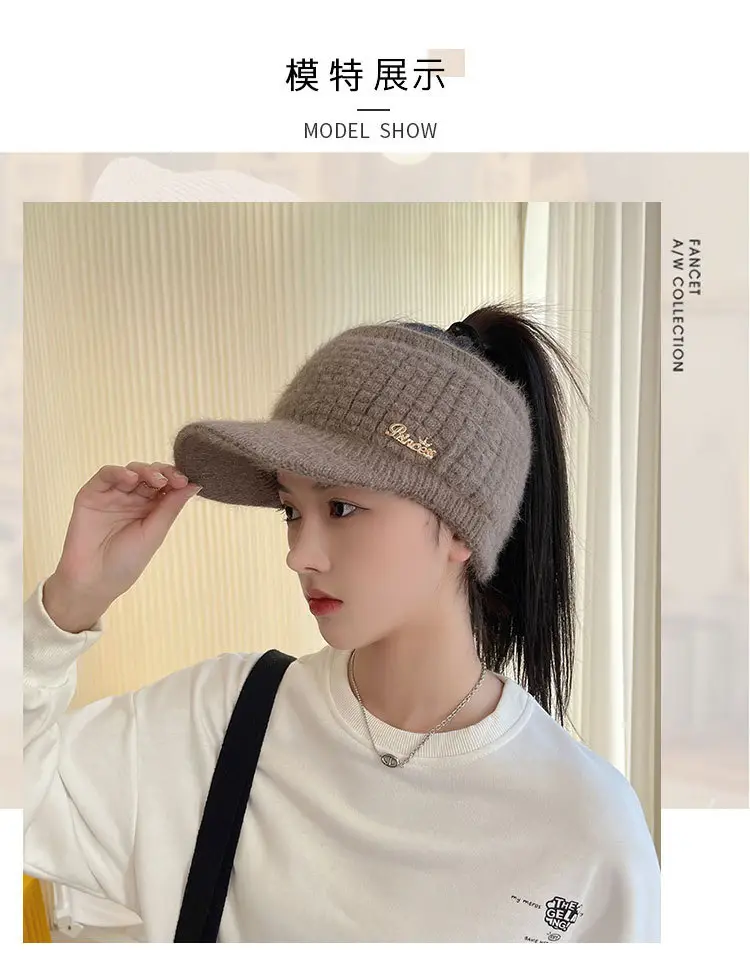 Grey Wool Knitted Hat for Women Winter Warm — feature 7