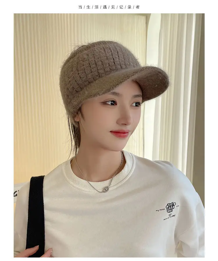 Grey Wool Knitted Hat for Women Winter Warm — feature 8