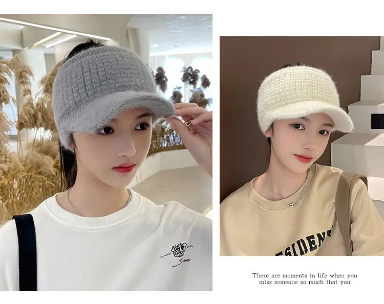 Grey Wool Knitted Hat for Women Winter Warm — feature 9