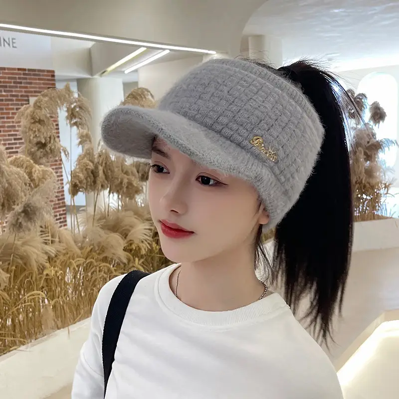 Grey Wool Knitted Hat for Women Winter Warm - Image 3