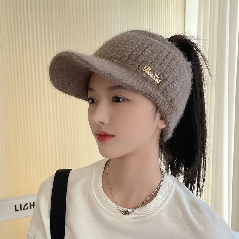 Grey Wool Knitted Hat for Women Winter Warm - Image 4