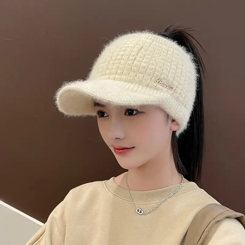 Grey Wool Knitted Hat for Women Winter Warm - Image 5