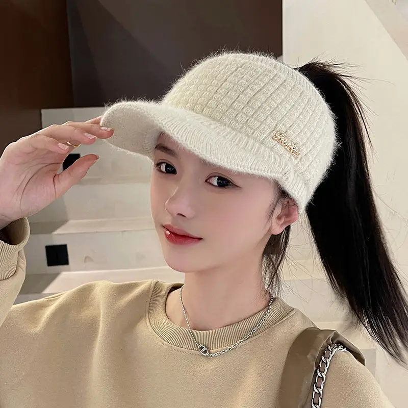Grey Wool Knitted Hat for Women Winter Warm - Image 6