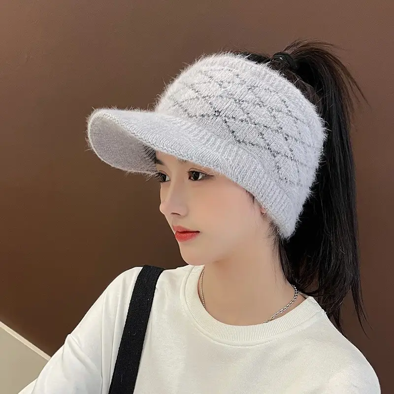 Grey Wool Knitted Hat for Women Winter Warm - Image 8