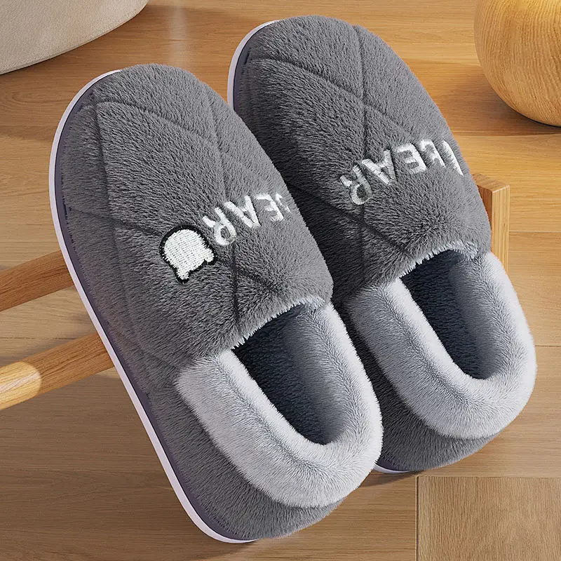 Cotton Slippers with Bag Heel Men's Winter Indoor Home Non-slip Household Warm Wool Plush Cotton Shoes for Couple Women Autumn and Winter