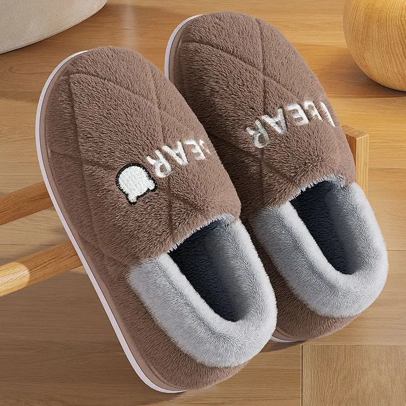 Cotton Slippers with Bag Heel Men's Winter Indoor Home Non-slip Household Warm Wool Plush Cotton Shoes for Couple Women Autumn and Winter