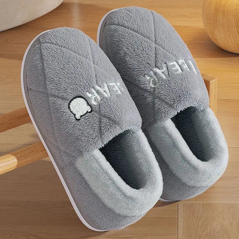 Cotton Slippers with Bag Heel Men's Winter Indoor Home Non-slip Household Warm Wool Plush Cotton Shoes for Couple Women Autumn and Winter
