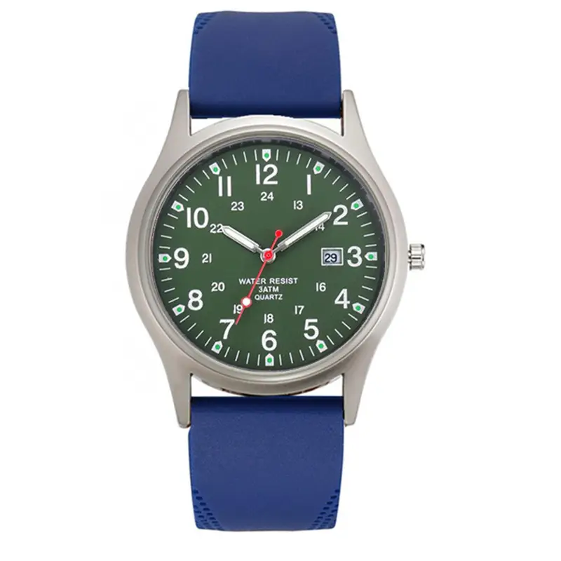 Men's Green Silicone Sports Watch with Quartz Movement