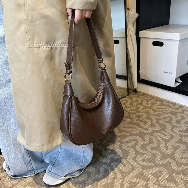 Women's Brown Leather Shoulder Bag Autumn Winter 2024 - Image 2
