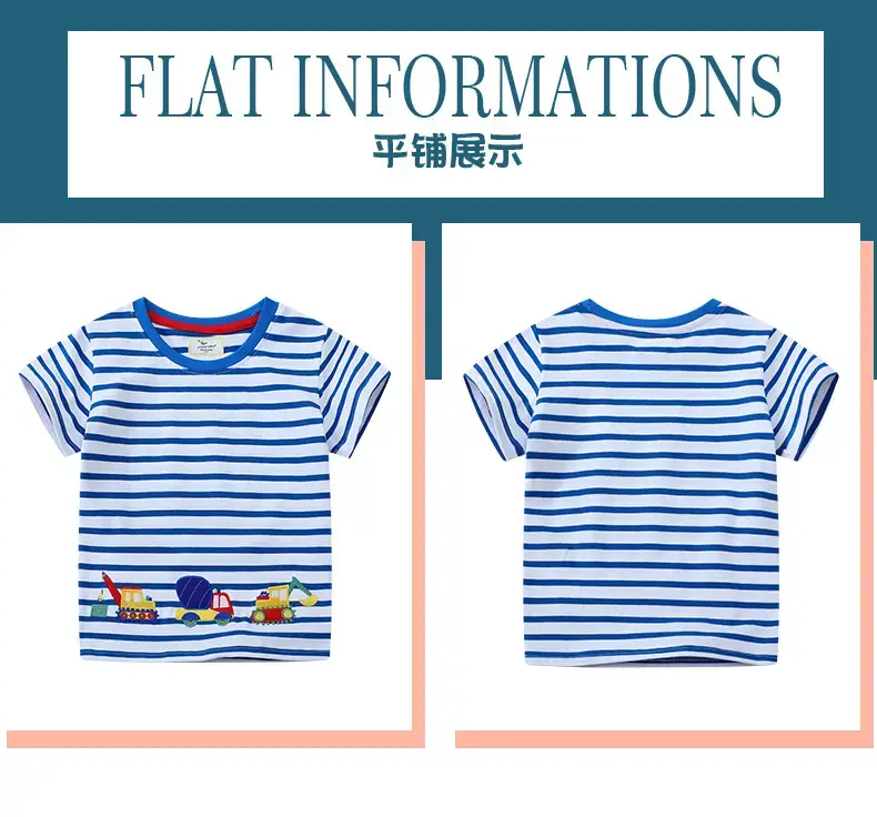 2026 Boys T-Shirt Blue Striped Cartoon Excavator — feature 3