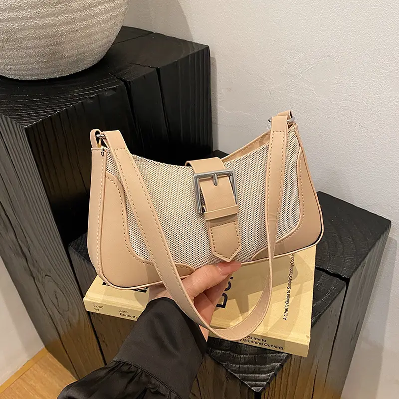 Women's Grey Beige Shoulder Bag with Adjustable Strap - Image 6