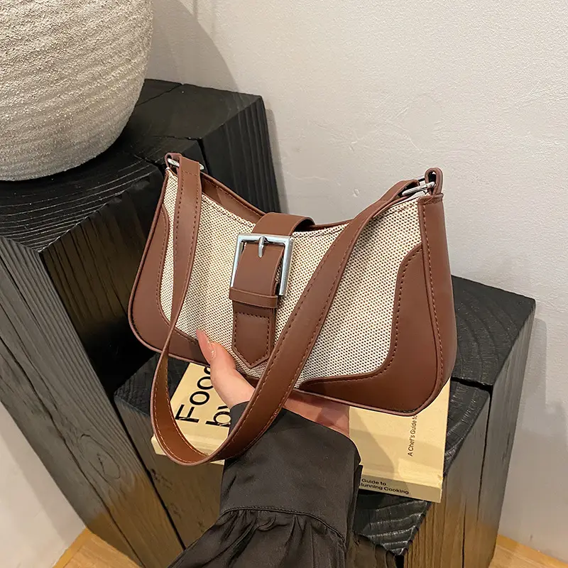 Women's Grey Beige Shoulder Bag with Adjustable Strap - Image 8