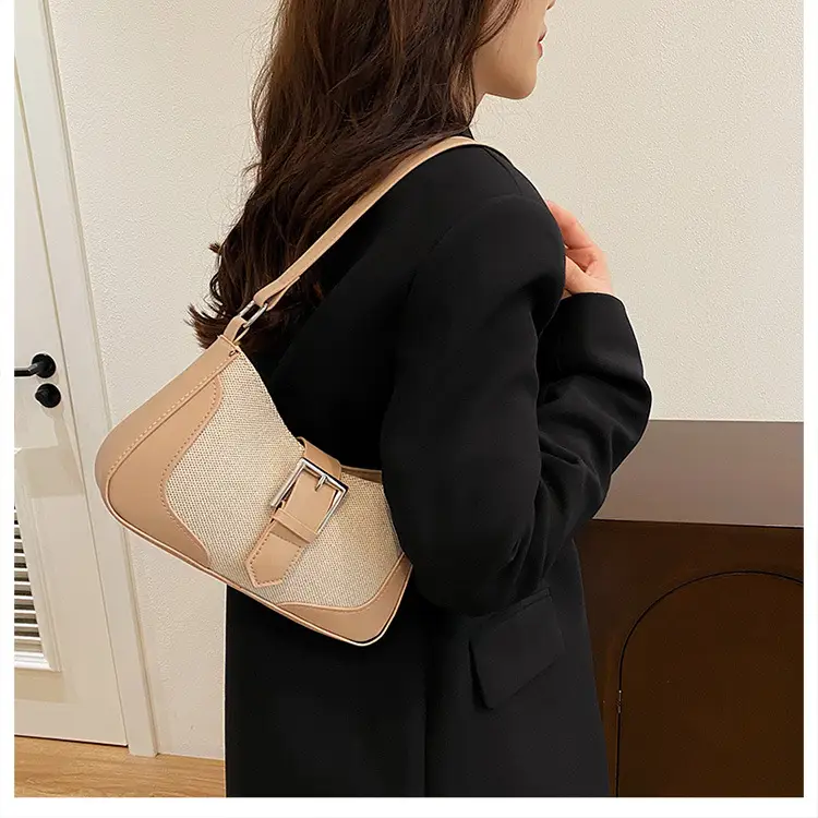 Women's Grey Beige Shoulder Bag with Adjustable Strap — feature 13