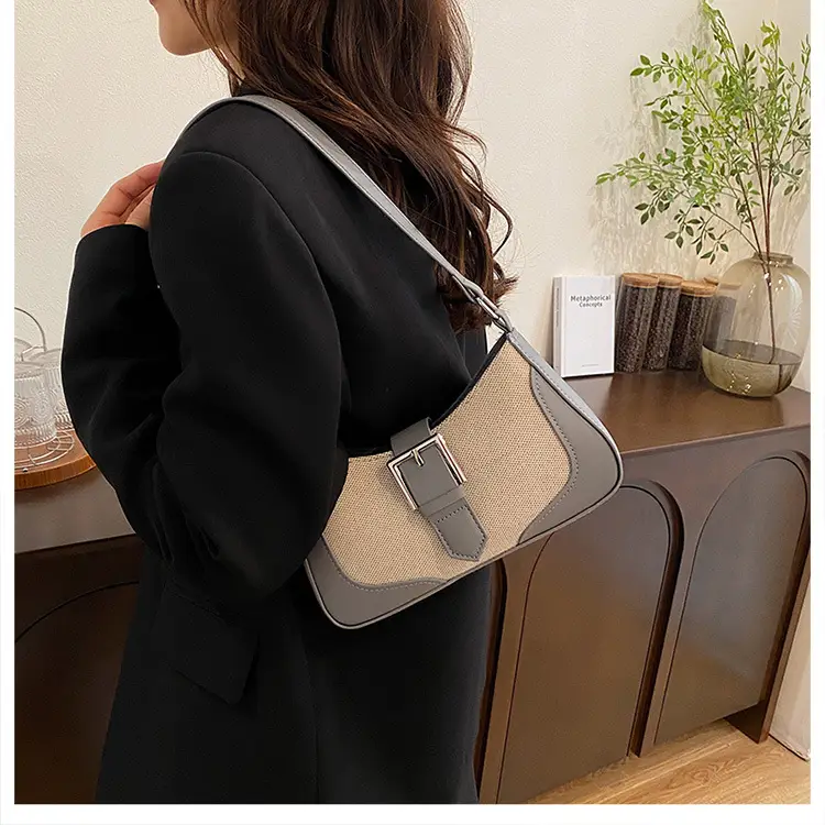 Women's Grey Beige Shoulder Bag with Adjustable Strap — feature 14