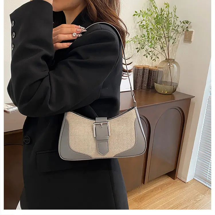 Women's Grey Beige Shoulder Bag with Adjustable Strap — feature 15