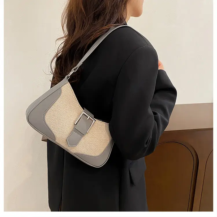 Women's Grey Beige Shoulder Bag with Adjustable Strap — feature 16