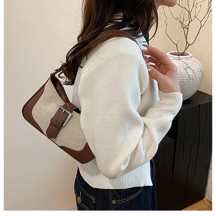 Women's Grey Beige Shoulder Bag with Adjustable Strap — feature 17
