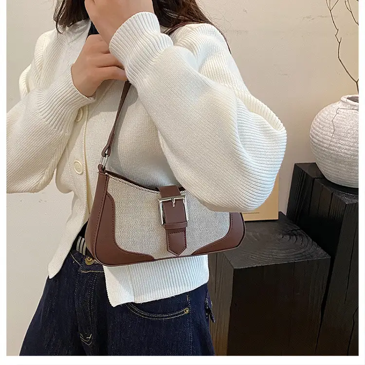 Women's Grey Beige Shoulder Bag with Adjustable Strap — feature 19