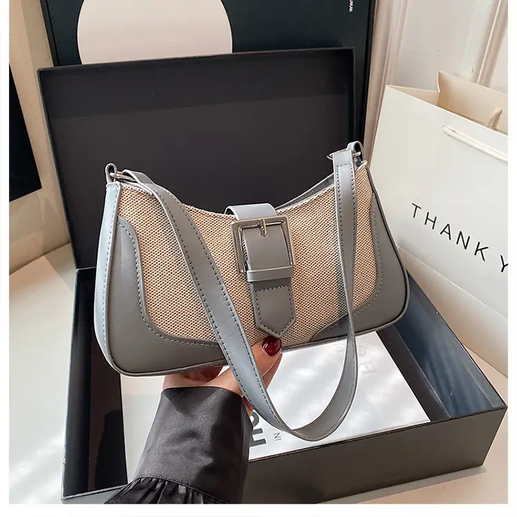Women's Grey Beige Shoulder Bag with Adjustable Strap — feature 22
