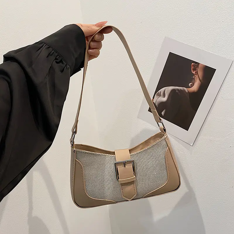 Women's Grey Beige Shoulder Bag with Adjustable Strap - Image 2