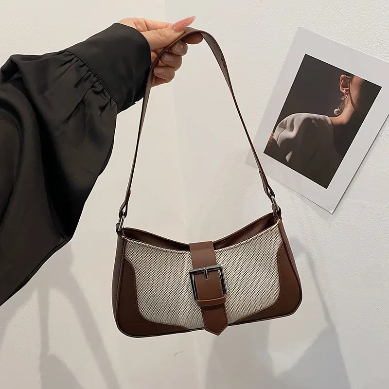 Women's Grey Beige Shoulder Bag with Adjustable Strap - Image 3