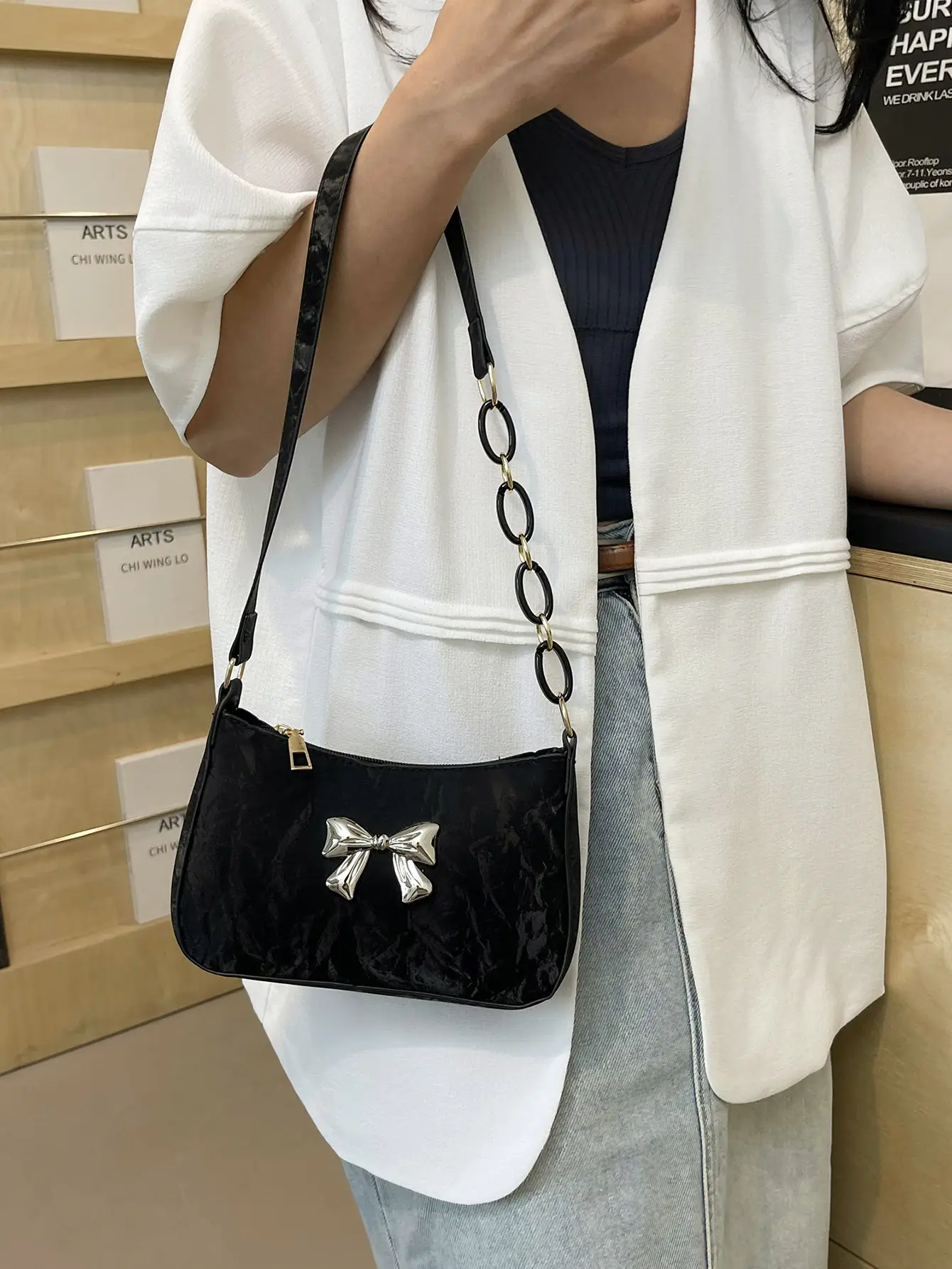 Black Bow Shoulder Bag for Women 2025 Spring