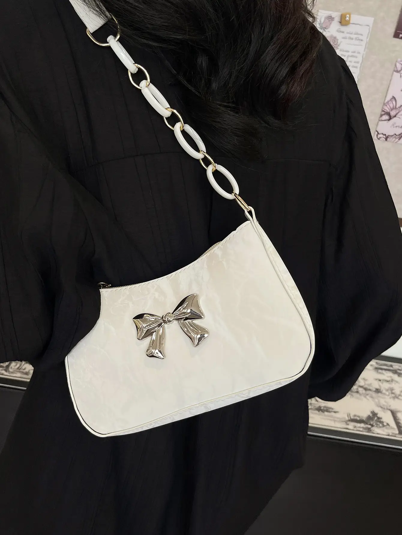 Black Bow Shoulder Bag for Women 2025 Spring