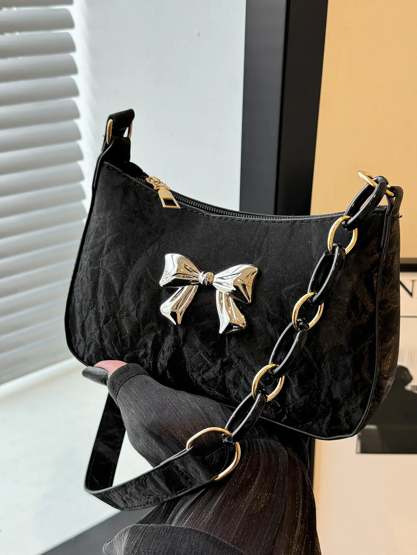 Black Bow Shoulder Bag for Women 2025 Spring