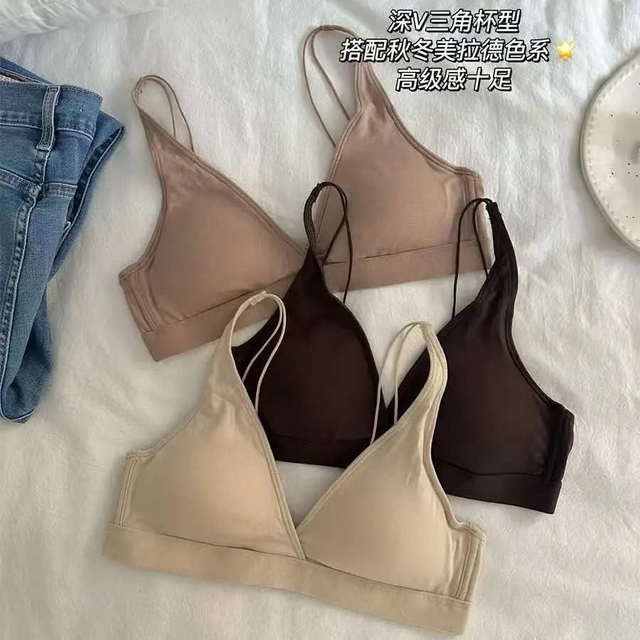 French Triangle Cup Large Chest Small Comfortable No Steel Rings Small Chest Not Empty Cup Flat Chest Special Thin Naked Underwear
