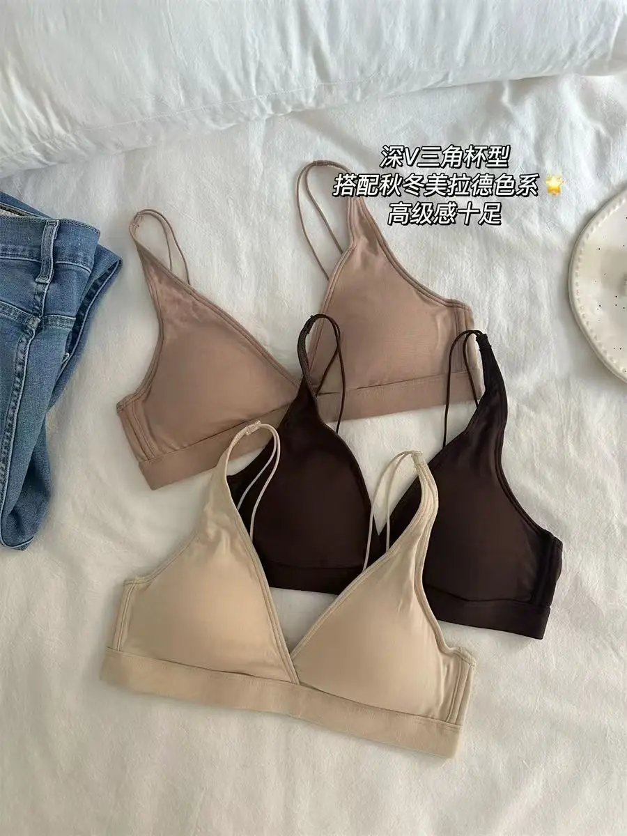French Triangle Cup Large Chest Small Comfortable No Steel Rings Small Chest Not Empty Cup Flat Chest Special Thin Naked Underwear — feature 10