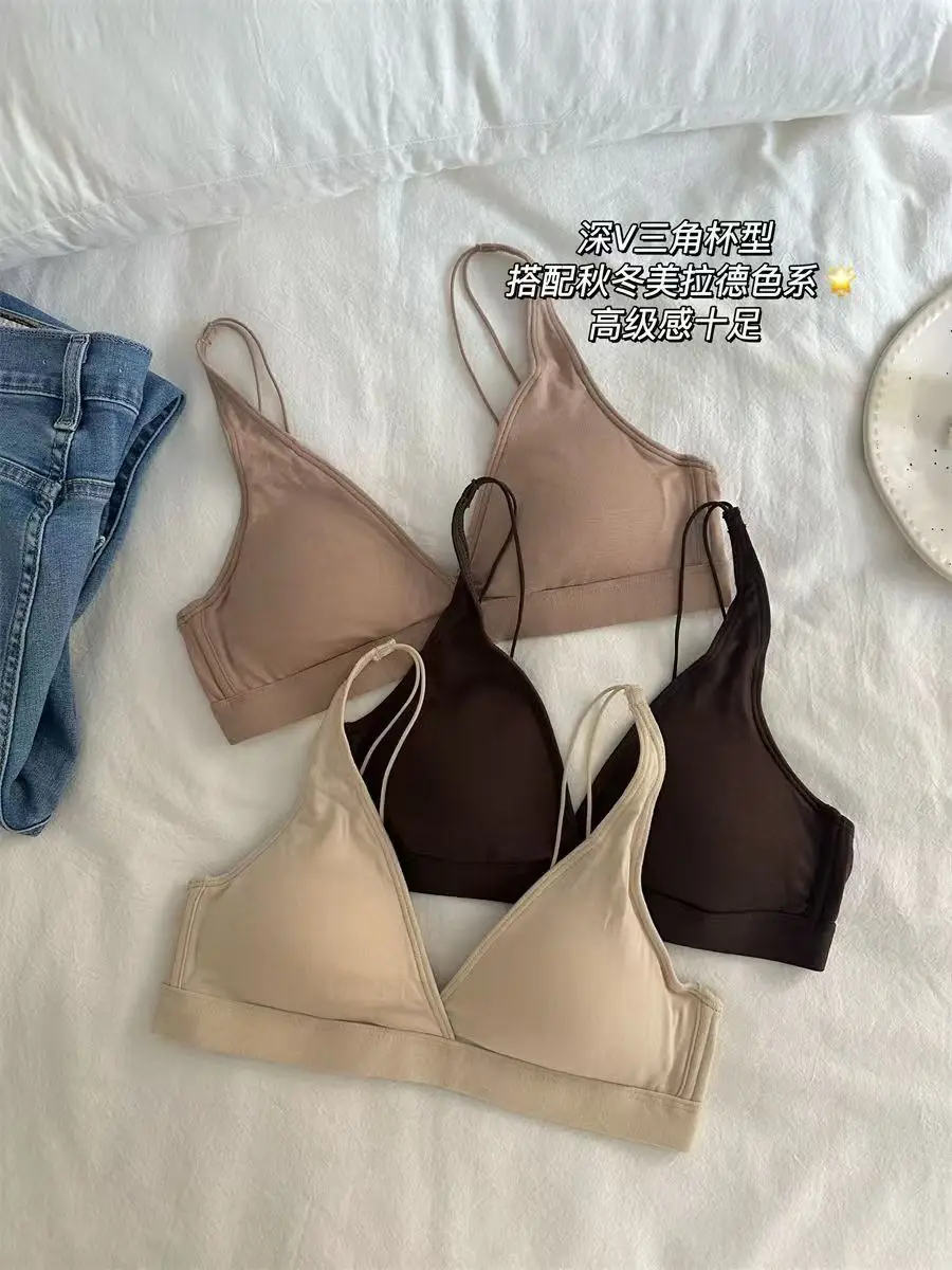 French Triangle Cup Large Chest Small Comfortable No Steel Rings Small Chest Not Empty Cup Flat Chest Special Thin Naked Underwear — feature 5