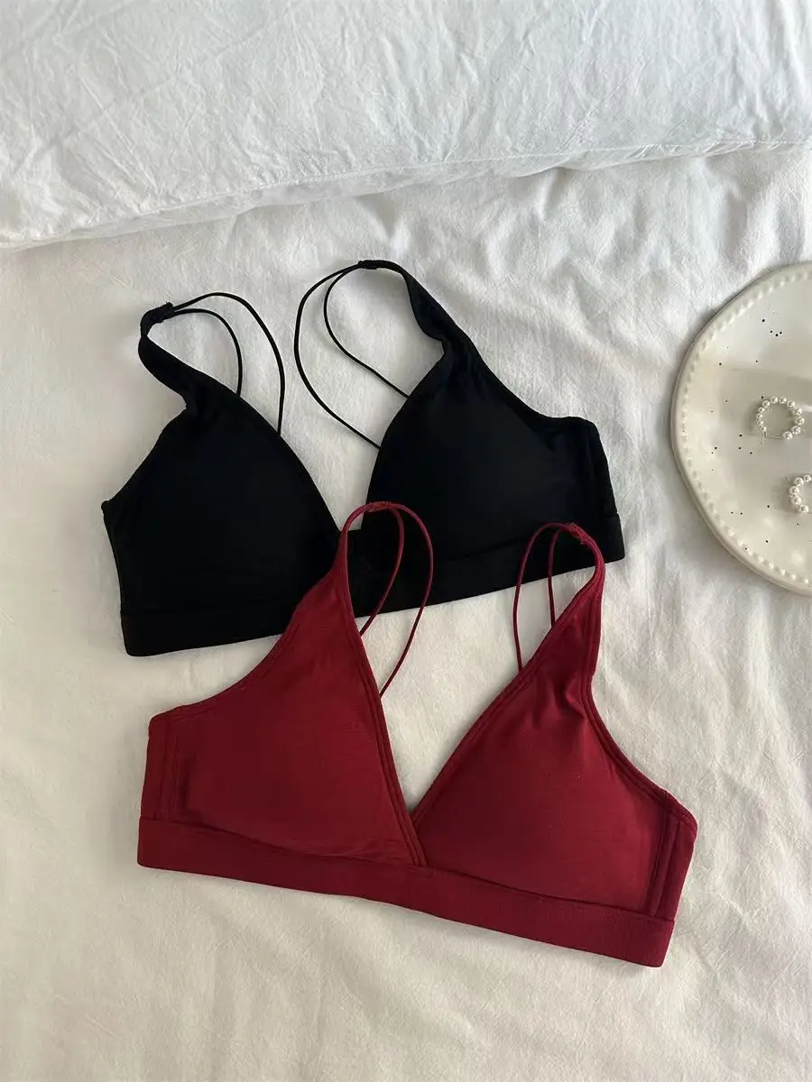 French Triangle Cup Large Chest Small Comfortable No Steel Rings Small Chest Not Empty Cup Flat Chest Special Thin Naked Underwear — feature 8