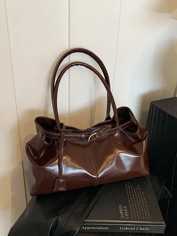 Women's Retro Brown Leather Commuter Tote Bag 2024 - Image 8