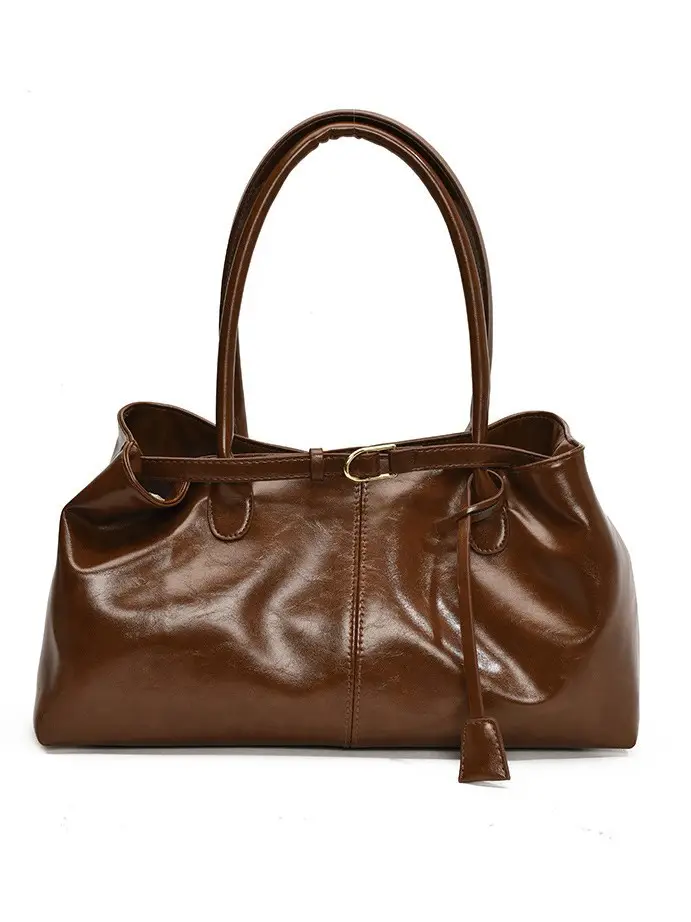 Women's Retro Brown Leather Commuter Tote Bag 2024 - Image 9