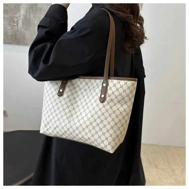 Women's Large Capacity Tote Bag with Brown Monogram Pattern — feature 12