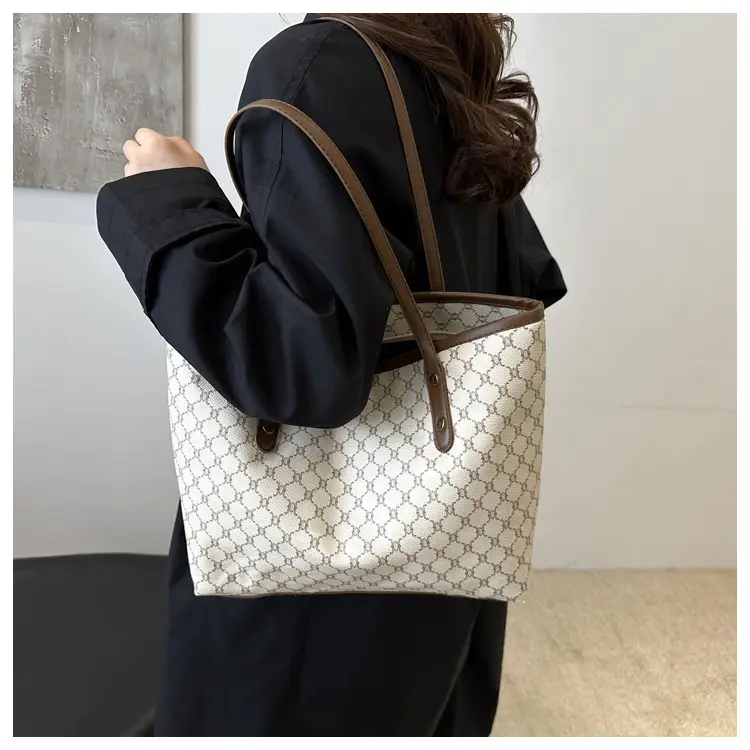 Women's Large Capacity Tote Bag with Brown Monogram Pattern — feature 13