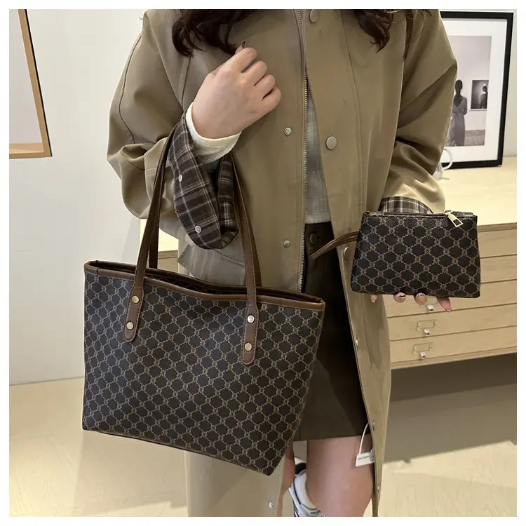 Women's Large Capacity Tote Bag with Brown Monogram Pattern — feature 18