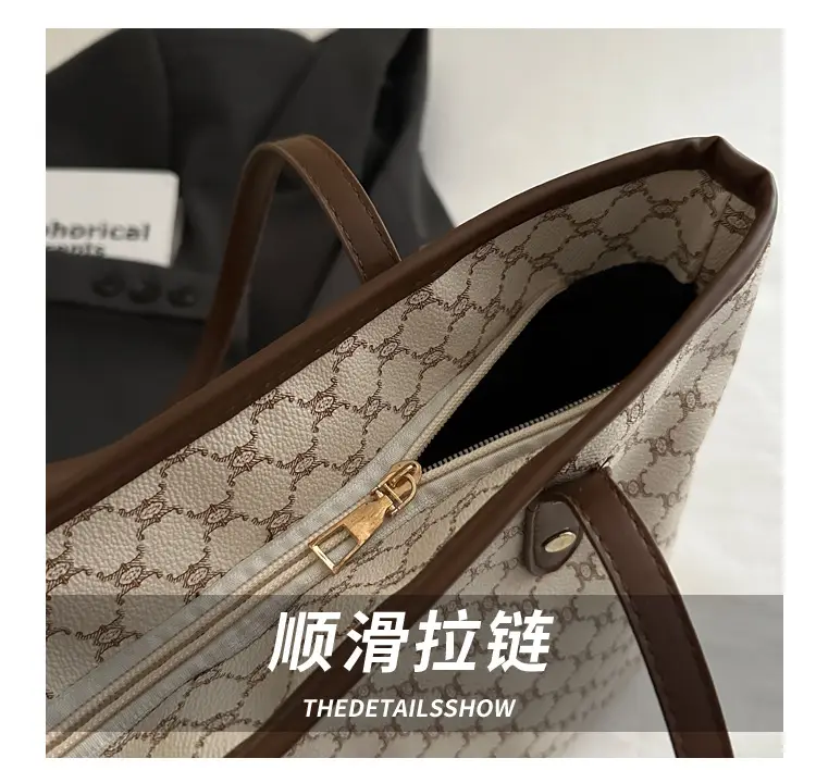 Women's Large Capacity Tote Bag with Brown Monogram Pattern — feature 6