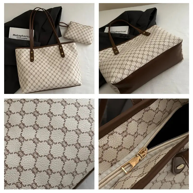 Women's Large Capacity Tote Bag with Brown Monogram Pattern — feature 9