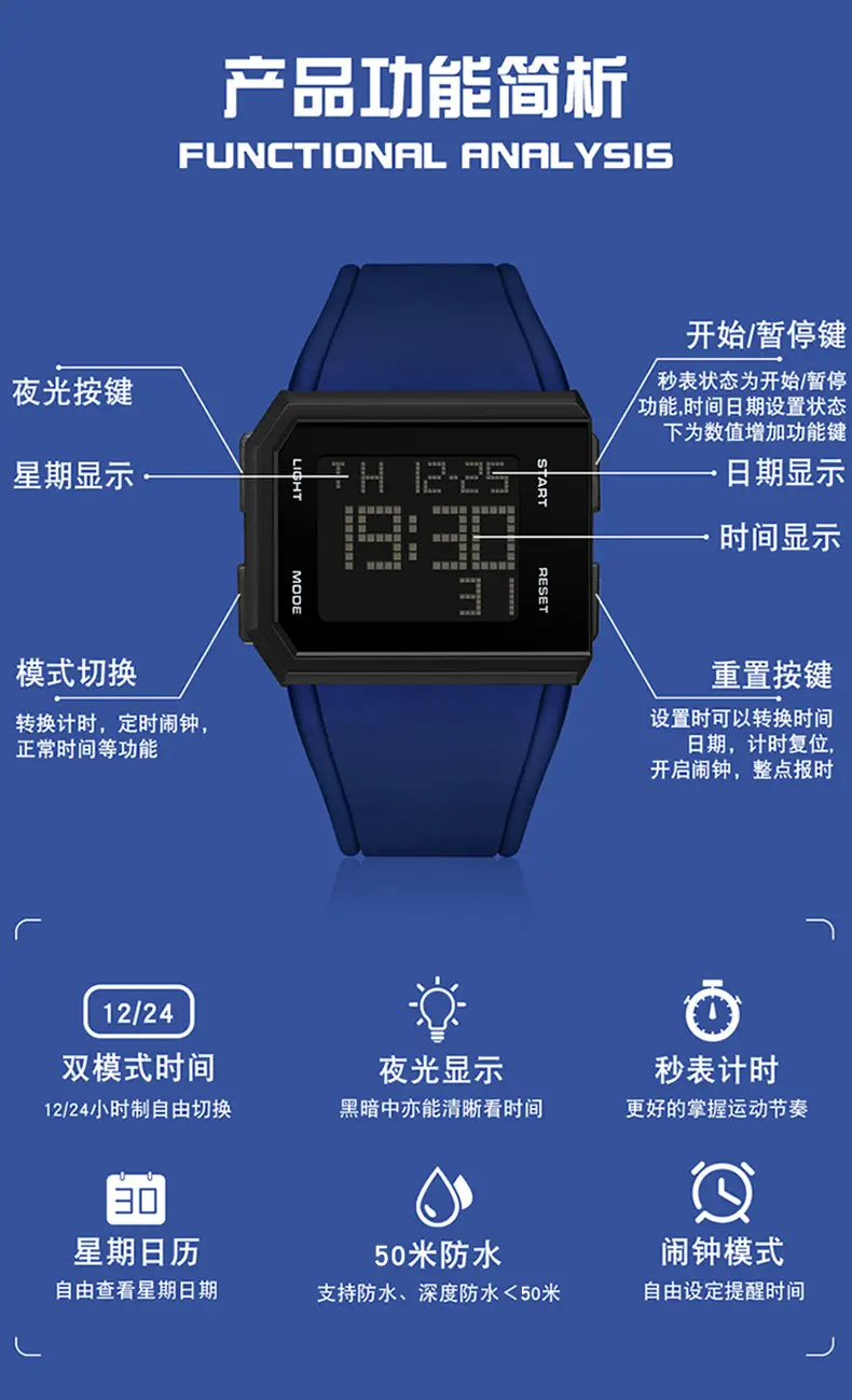 O'FANS Digital Watch Black 1159 Waterproof Sports Wear — feature 11