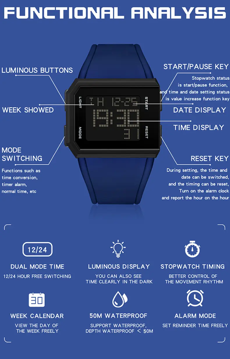 O'FANS Digital Watch Black 1159 Waterproof Sports Wear — feature 30
