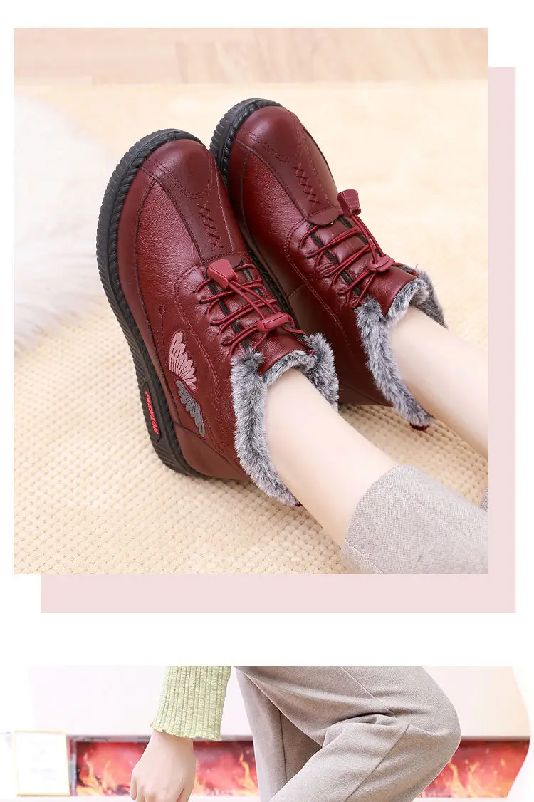 Winter New Old Beijing Cloth Shoes Women's Cotton Shoes Leather Waterproof Warm Boots Casual fleece-lined Thickened Mother Cotton Boots — feature 17