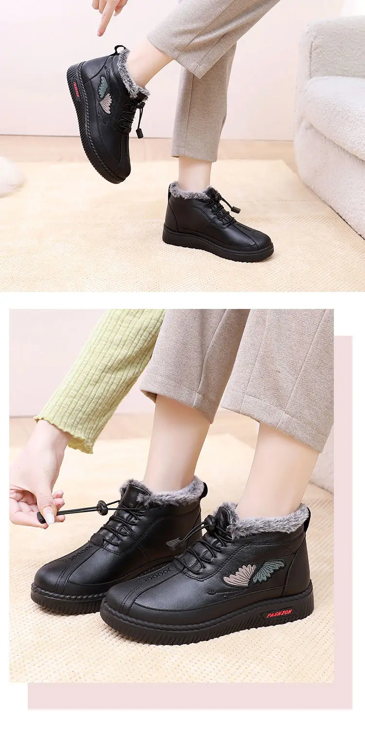 Winter New Old Beijing Cloth Shoes Women's Cotton Shoes Leather Waterproof Warm Boots Casual fleece-lined Thickened Mother Cotton Boots — feature 18