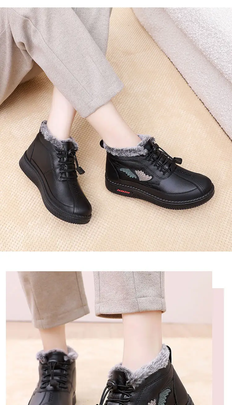 Winter New Old Beijing Cloth Shoes Women's Cotton Shoes Leather Waterproof Warm Boots Casual fleece-lined Thickened Mother Cotton Boots — feature 19